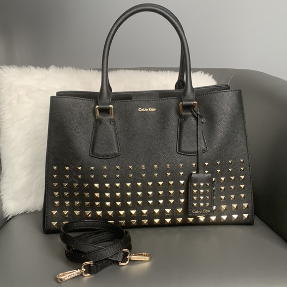 NWOT Calvin Klein Gold Studded Leather Tote - Picture 7 of 13